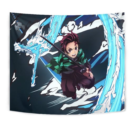 Demon Slayer Anime Tapestry | Tanjiro Water Dragon Power Sword Fighting Tapestry Home Decor GENZ0103