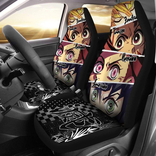 Zenitsu Tanjiro Nezuko Inosuke Demon Slayer Car Seat Covers Manga Mixed Anime Universal Fit