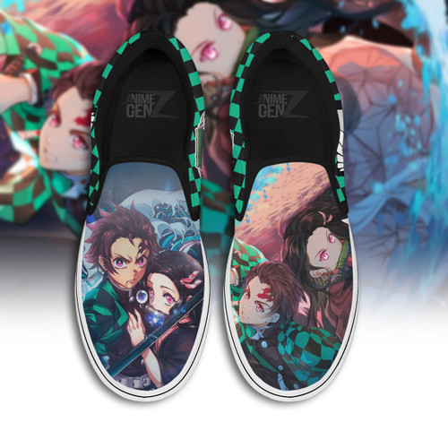 Demon Slayers Tanjiro Nezuko Slip-on Shoes Custom Anime Sneakers