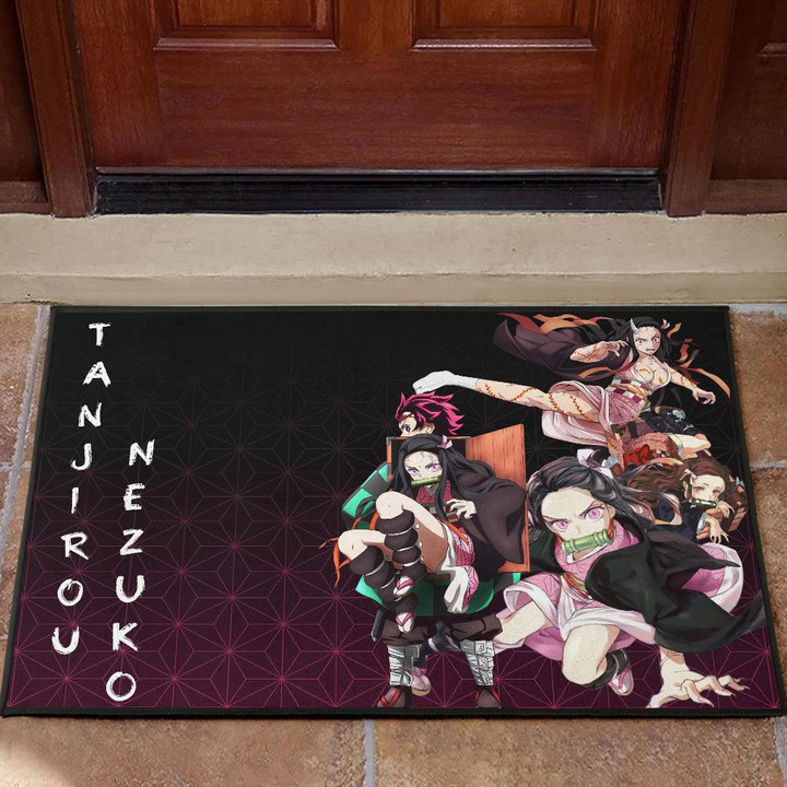 Demon Slayer Anime Door Mat | Nezuko Fighting Moments With Tanjiro Door Mat Home Decor GENZ0302