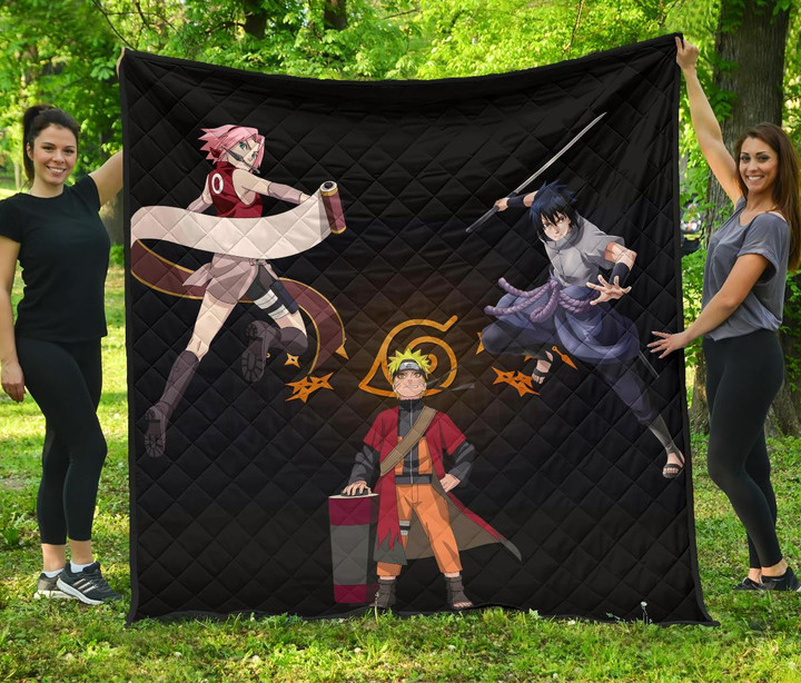 Naruto Anime Premium Quilt | Team 7 Naruto Sasuke Sakura Fighting Quilt Blanket GENZ3103
