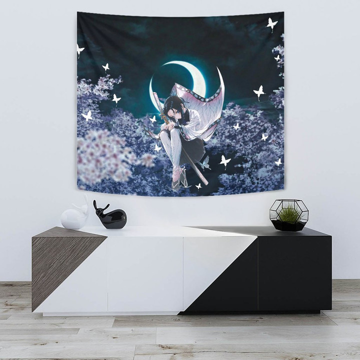 Demon Slayer Anime Tapestry | Lonely Shinobu With Butterflies Night Moon Tapestry Home Decor GENZ0301