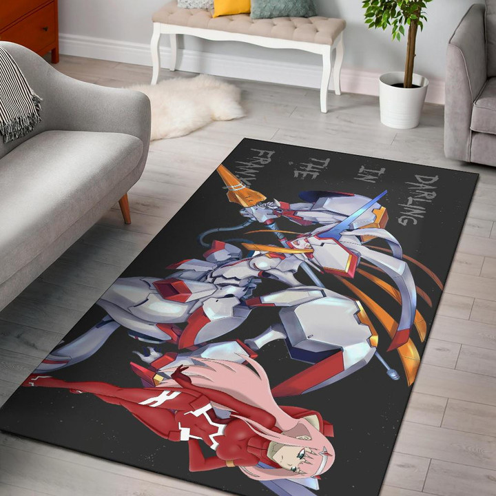 Darling In The Franxx Anime Area Rug | Zero Two Red Bodysuit Artwork And Strelizia Rugs Home Decor