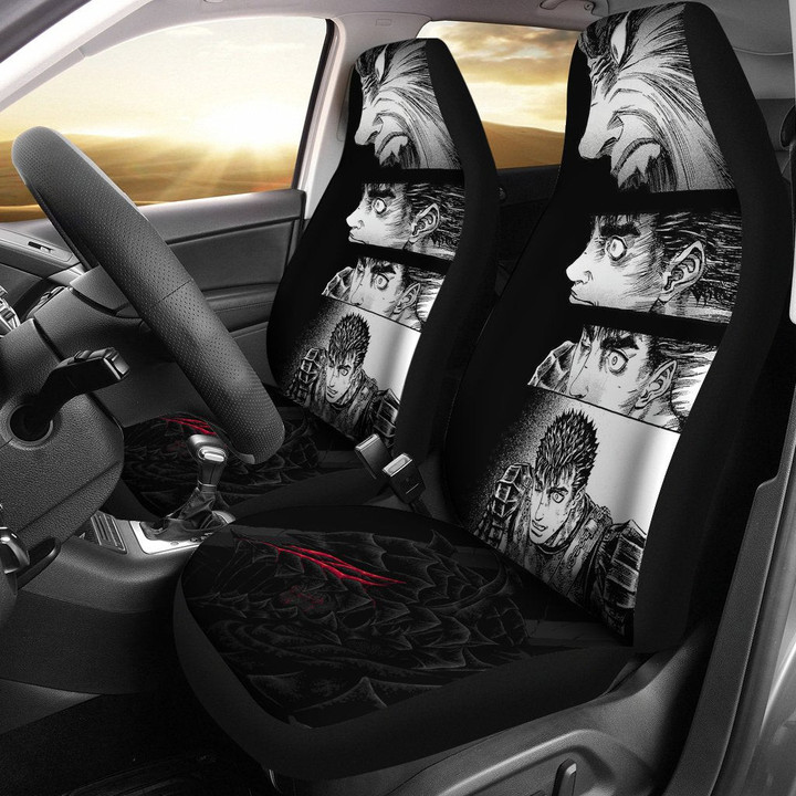Berserk Anime Car Seat Covers - Armor Guts Face Fighting Moments Black White Seat Covers