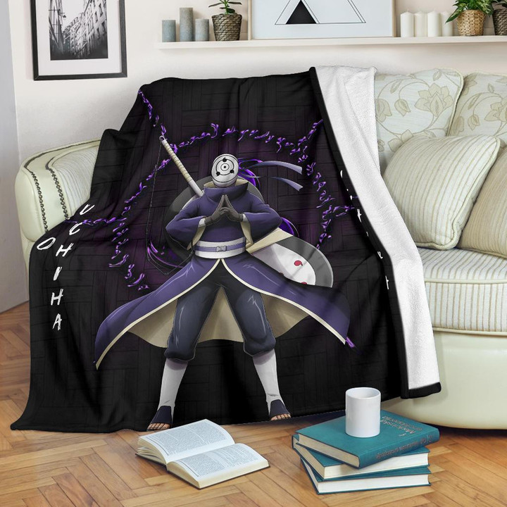 Naruto Anime Fleece Blankets - Uchiha Obito Purple Sharingan Minimal Fleece Blanket