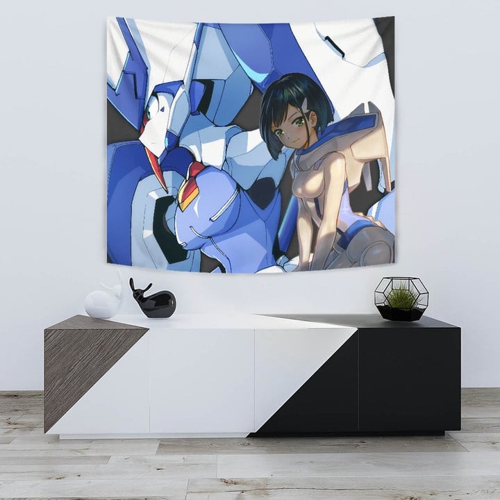 Darling In The Franxx Anime Tapestry - Ichigo Code 015 With Blue Franxx Tapestry Home Decor