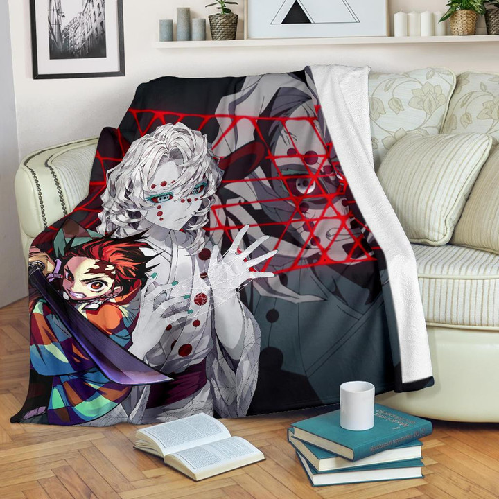 Demon Slayer Anime Fleece Blankets | Rui Spider Demon Web Vs Tanjiro Fleece Blanket GENZ0102