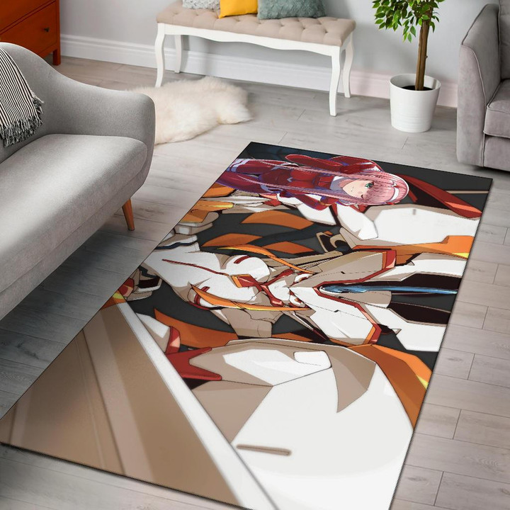 Darling In The Franxx Anime Area Rug | Cute Zero Two Red Bodysuit And Strelizia Rugs Home Decor