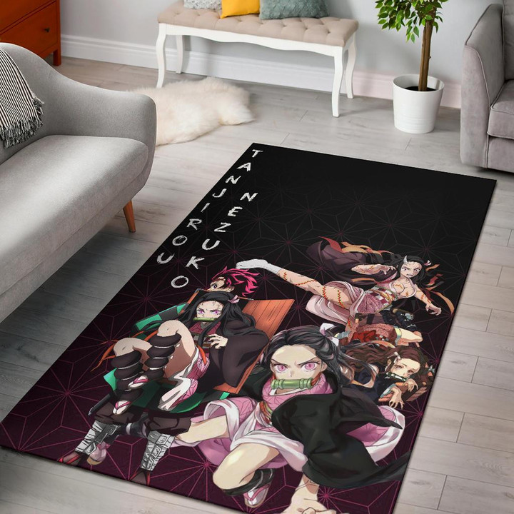 Demon Slayer Anime Area Rug | Nezuko Fighting Moments With Tanjiro Rugs Home Decor GENZ0302