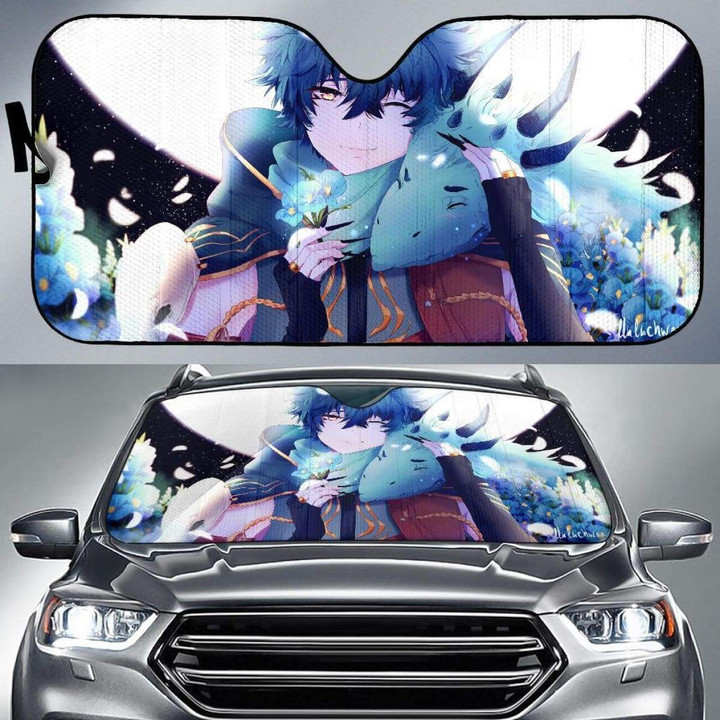 Anime Boy Dragon Blue Flowers K Car Sun Shade Universal Fit