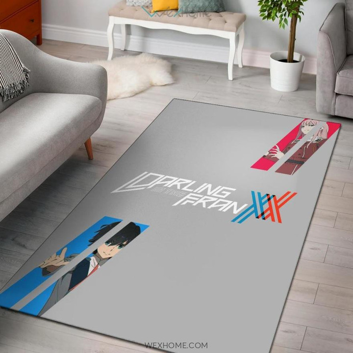 Darling In The Franxx Anime Area Rug | Red Zero Two With Blue Hiro Portraits Rugs Home Decor GENZ2502