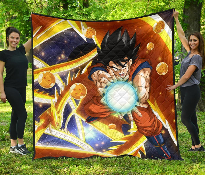 Dragon Ball Anime Premium Quilt | DB Goku Fighting With Golden Shenron Dragon Quilt Blanket GENZ0803