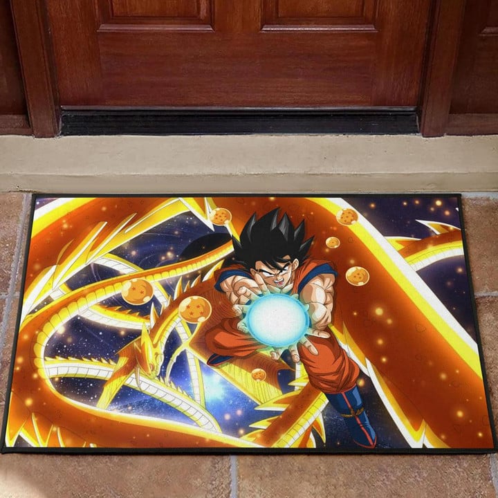 Dragon Ball Anime Door Mat | DB Goku Fighting With Golden Shenron Dragon Door Mat Home Decor GENZ0802