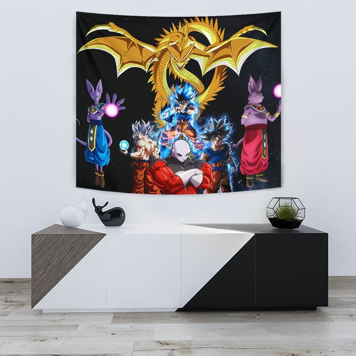 Dragon Ball Anime Tapestry | DB Goku Vs Villains Golden Shenron Dragon Tapestry Home Decor GENZ0803