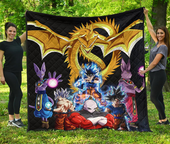 Dragon Ball Anime Premium Quilt | DB Goku Vs Villains Golden Shenron Dragon Quilt Blanket GENZ0802