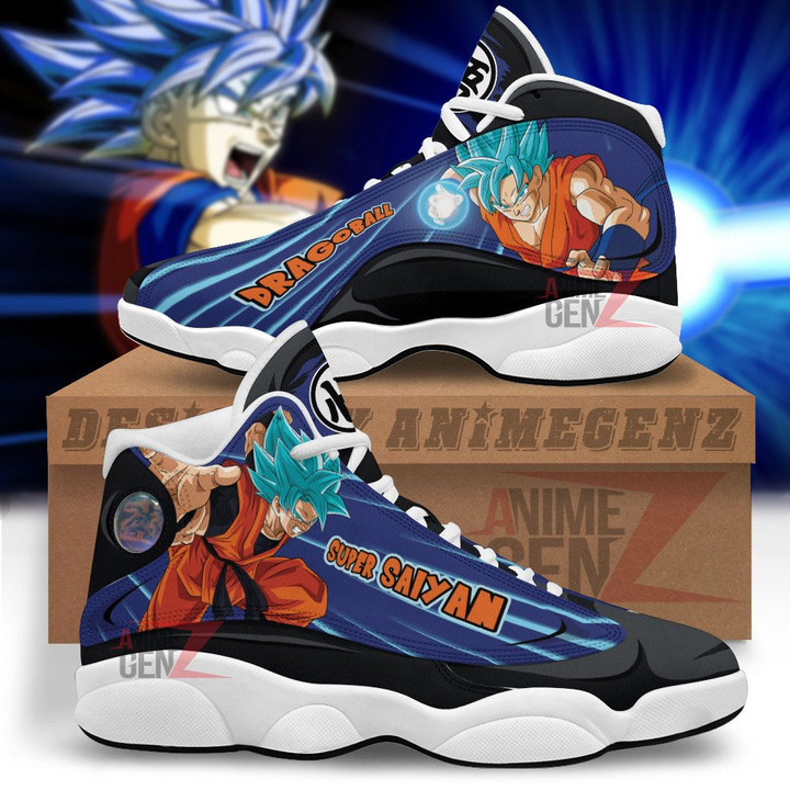 Dragon Ball Goku Super Saiyan Blue Air Jordan 13 Sneakers Custom Anime Shoes