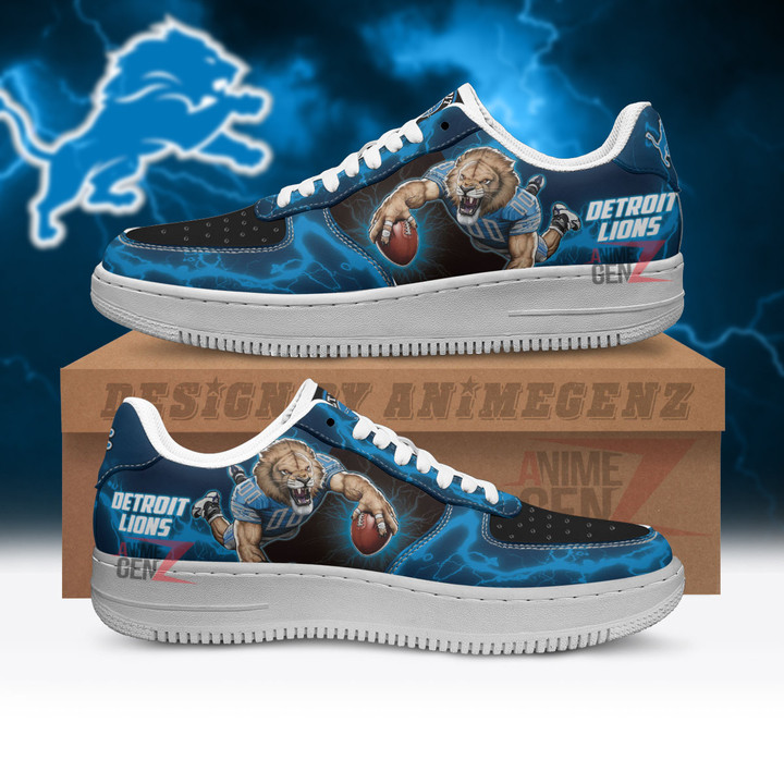 Detroit Lions Air Sneakers Mascot Thunder Style Custom NFL Sport Shoes