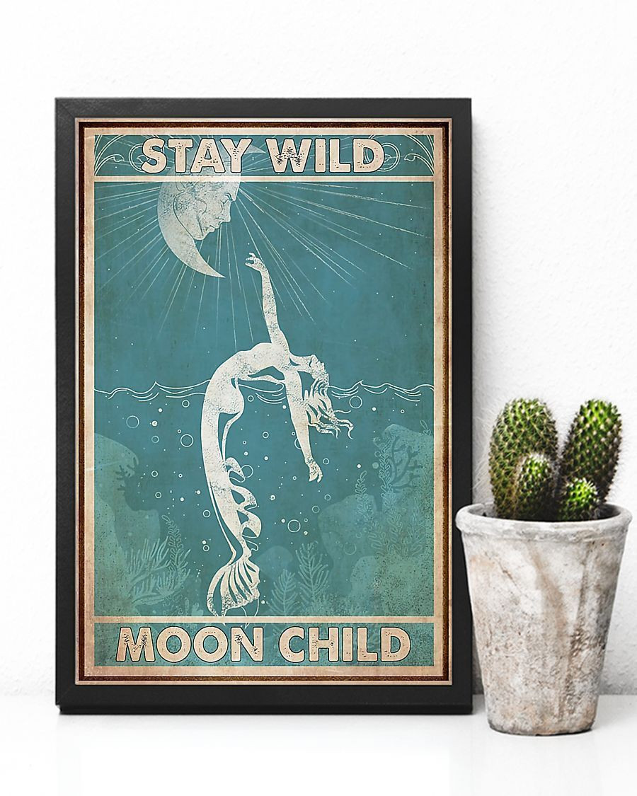 Mermaid Stay Wild Moon Child Vertical Canvas - Wall Decor Visual Art