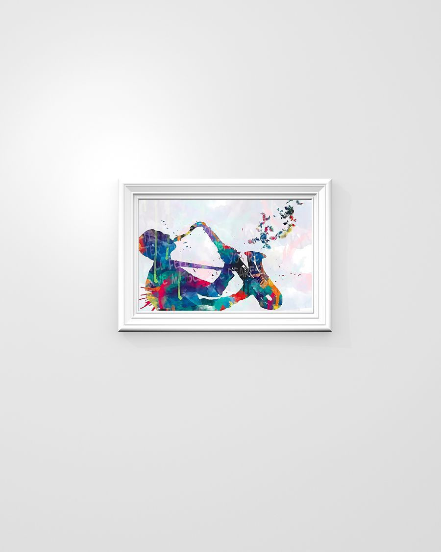 Saxophone Man Watercolor Art Horizontal Canvas - Wall Decor Visual Art