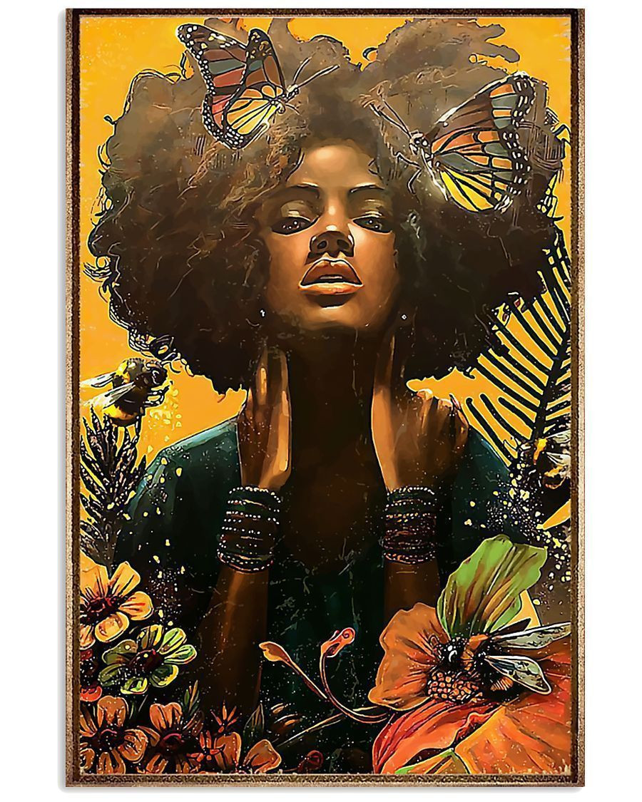 African - Black Art - Black Woman With Butterfly Vertical Canvas | Wall Decor Visual Art