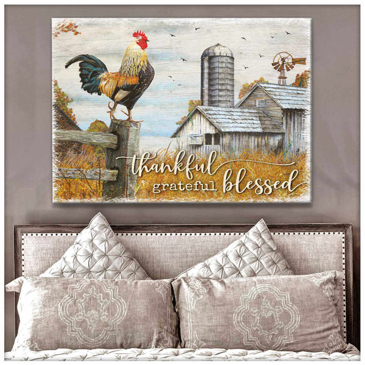 Farm Farmhouse Canvas Thankful Grateful Blessed Wall Art Decor