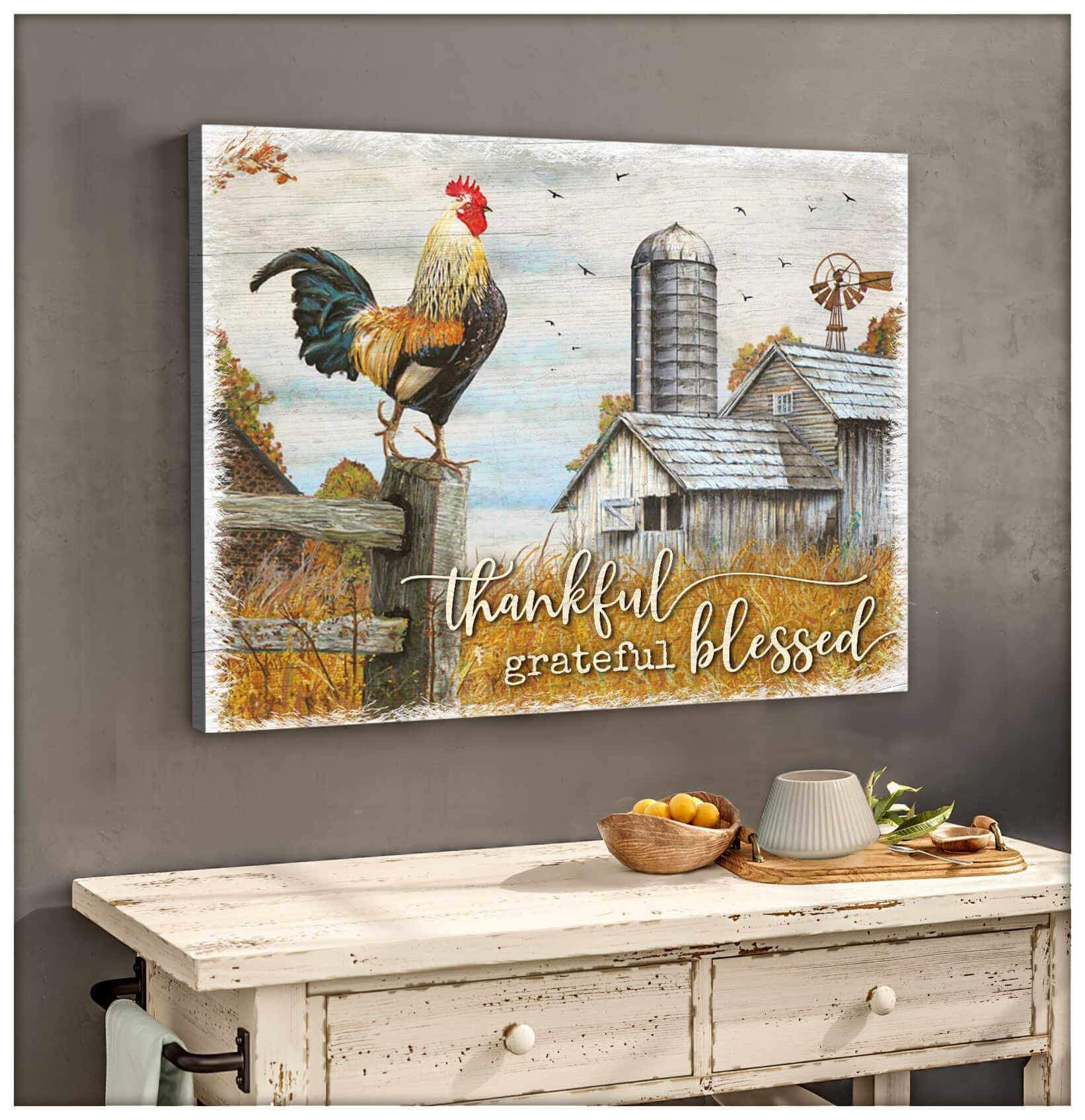 Farm Farmhouse Canvas Thankful Grateful Blessed Wall Art Decor