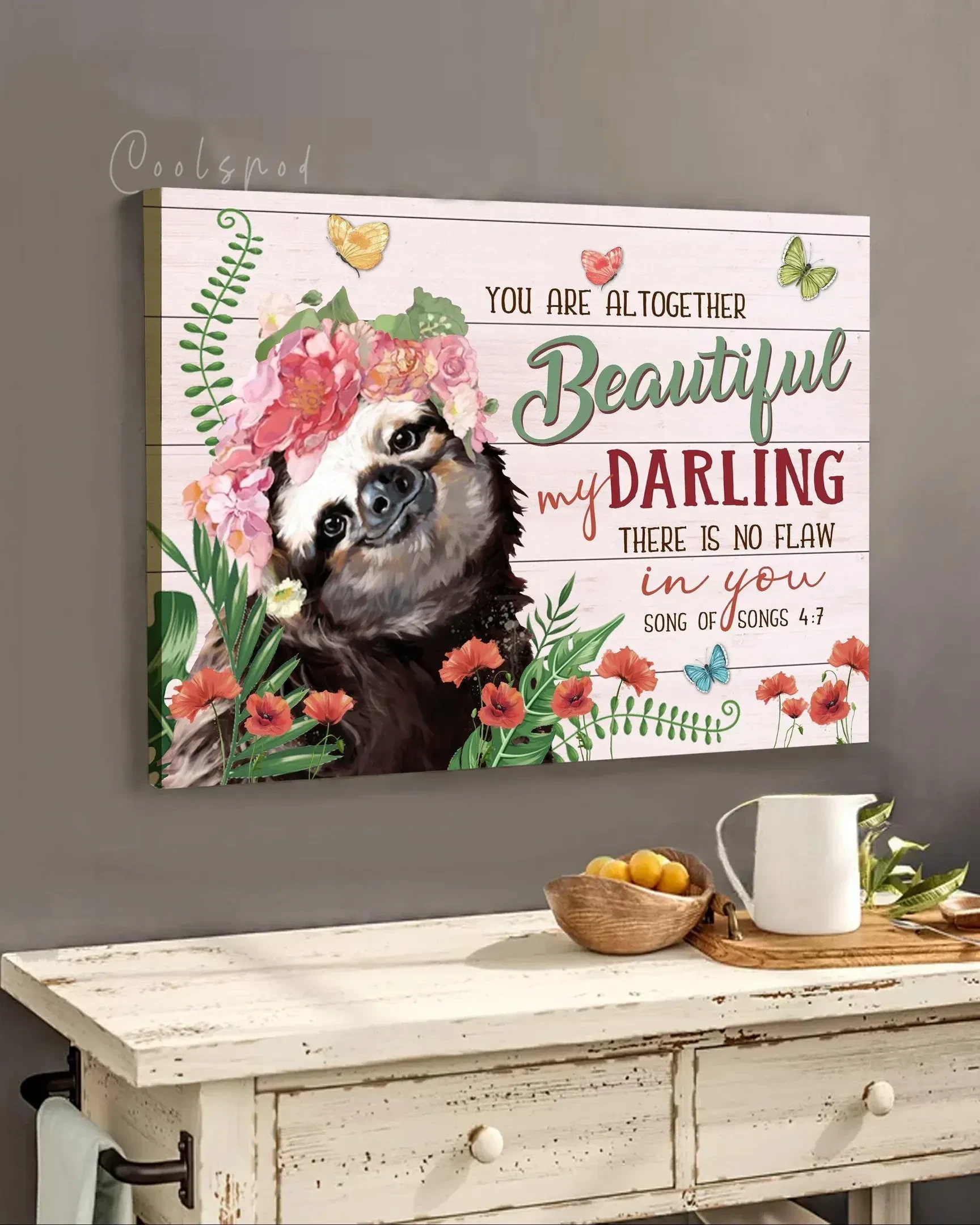 Hippie Wall Art Canvas - Sloth You Are Altogether Beautiful