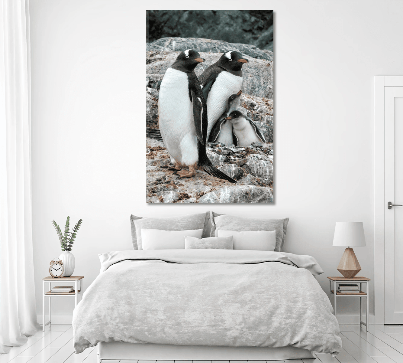 Gentoo Penguin Family Canvas Wall Art Decor