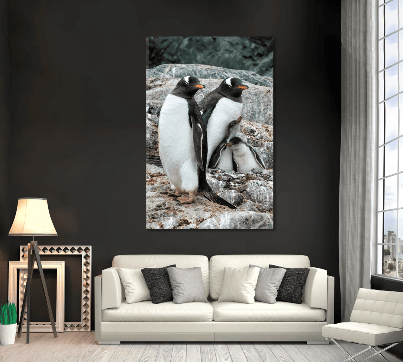 Gentoo Penguin Family Canvas Wall Art Decor