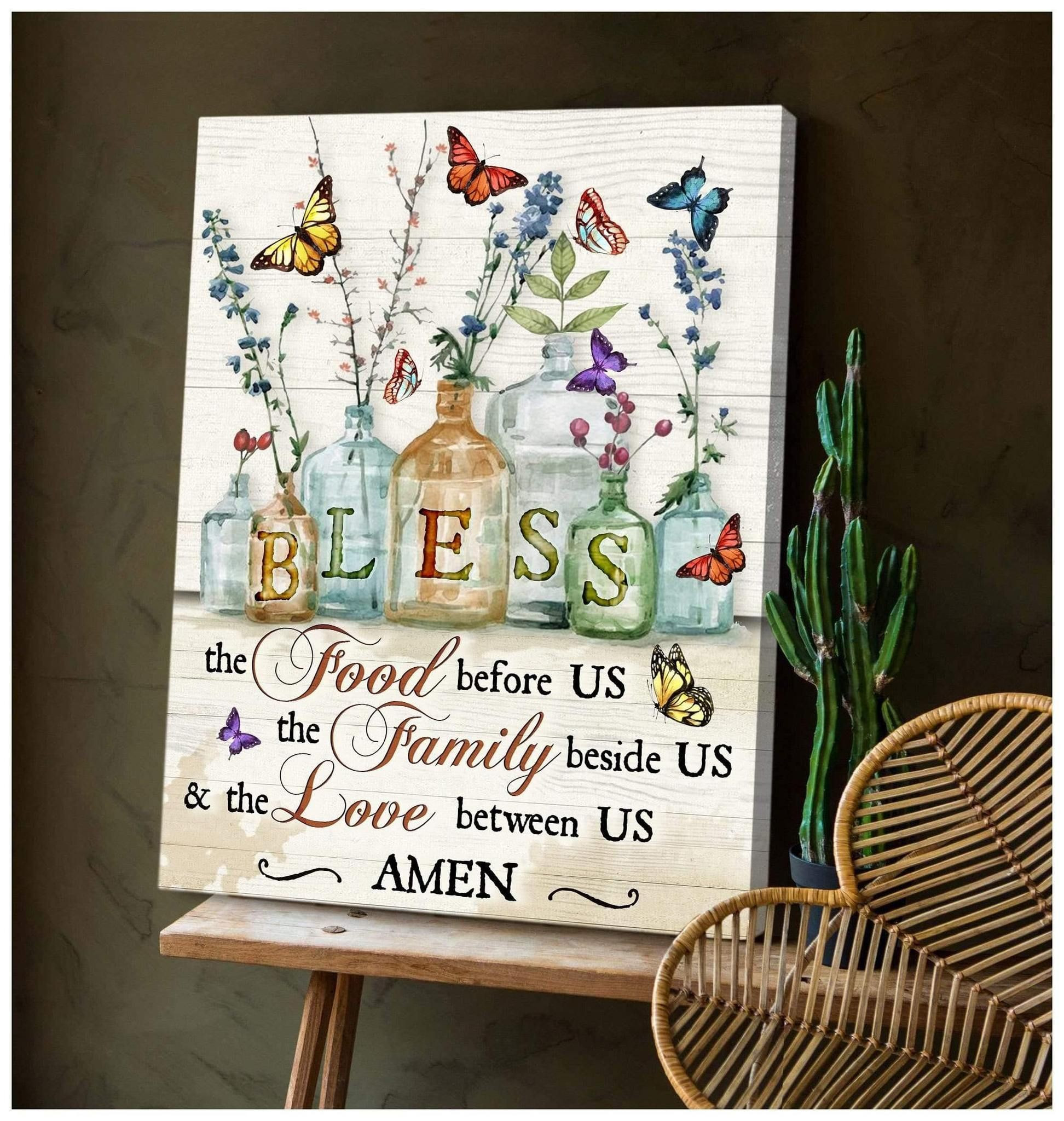Butterfly Bless the food before us Canvas Wall Art