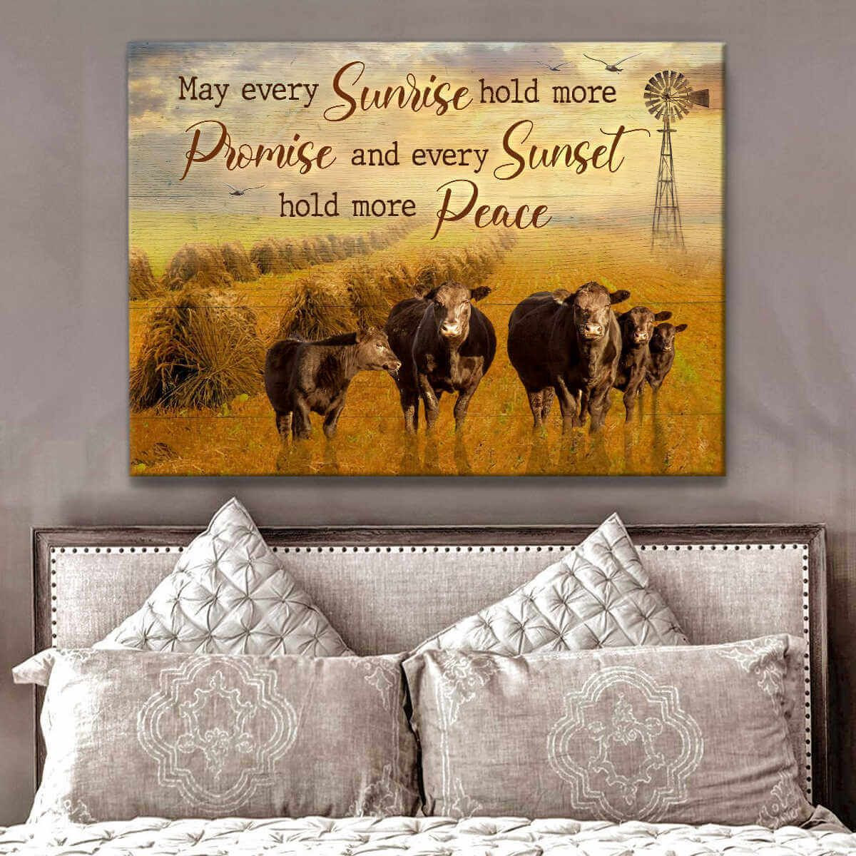 Farm Farmhouse Angus Cows Canvas May Every Sunrise Wall Art Decor