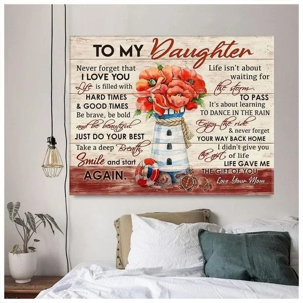 Canvas Wall Art Print Lighthouse Turtle Daughter Never Forget That I Love You