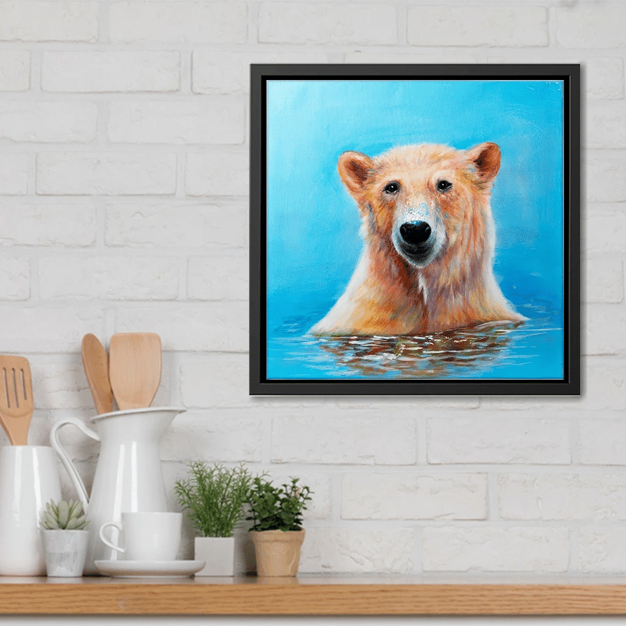 Canvas Wall Art | Bathing Polar Bear - Animal Art, Framed Canvas, Painting Canvas