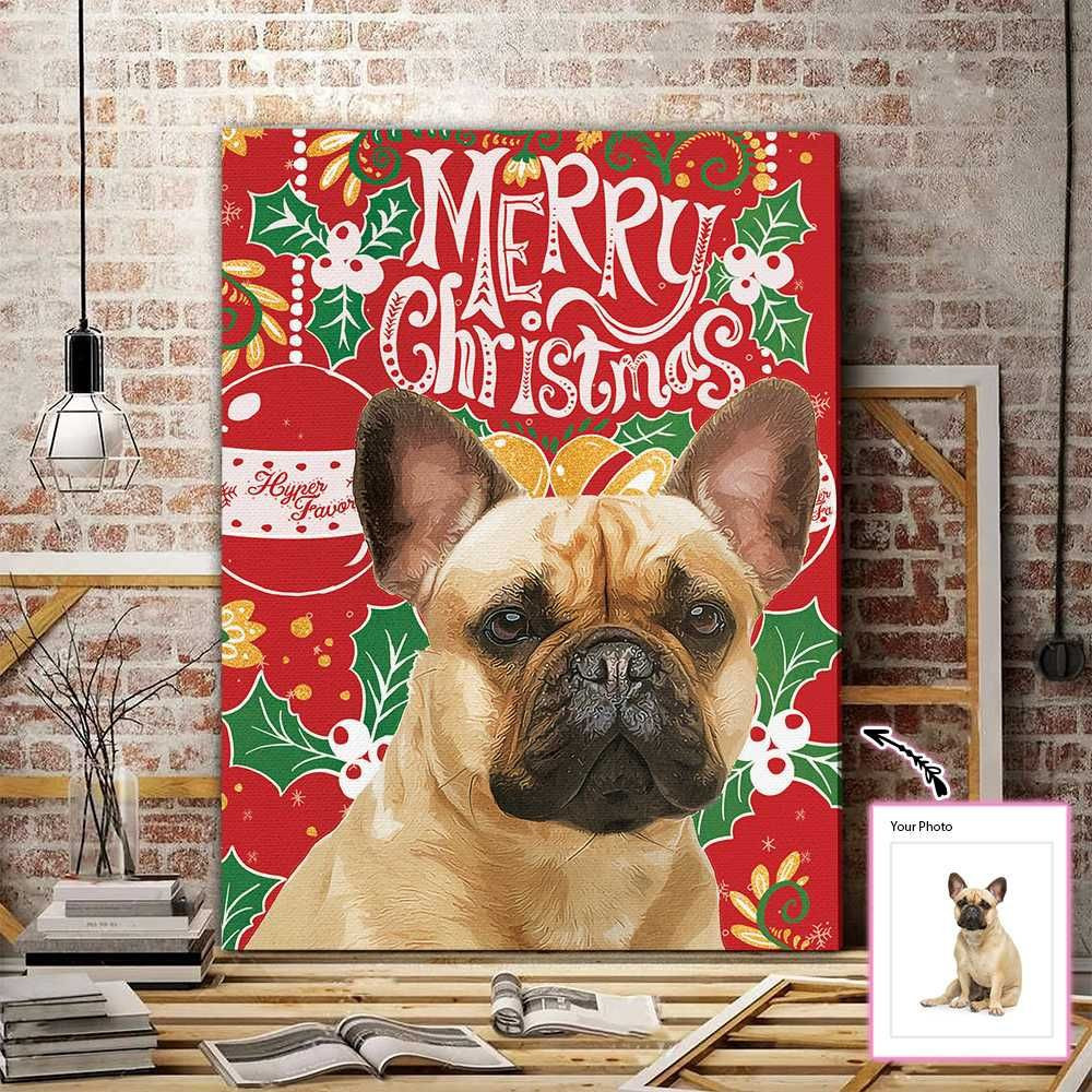 Hyperfavor Merry Christmas Customize Dog Portrait V1 Custom Canvas
