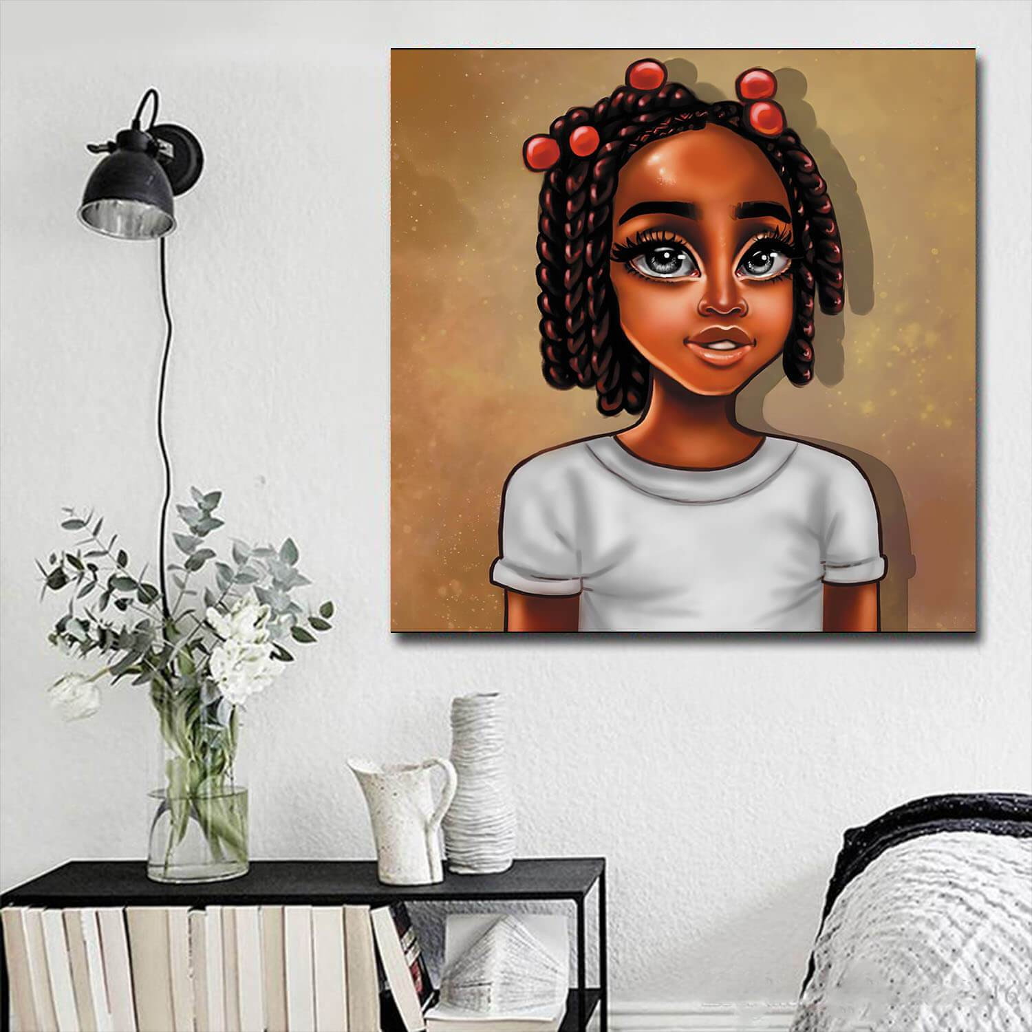 African American Wall Art Cute Black Girl Black History Canvas Art Afrocentric Home Decor BPS17619