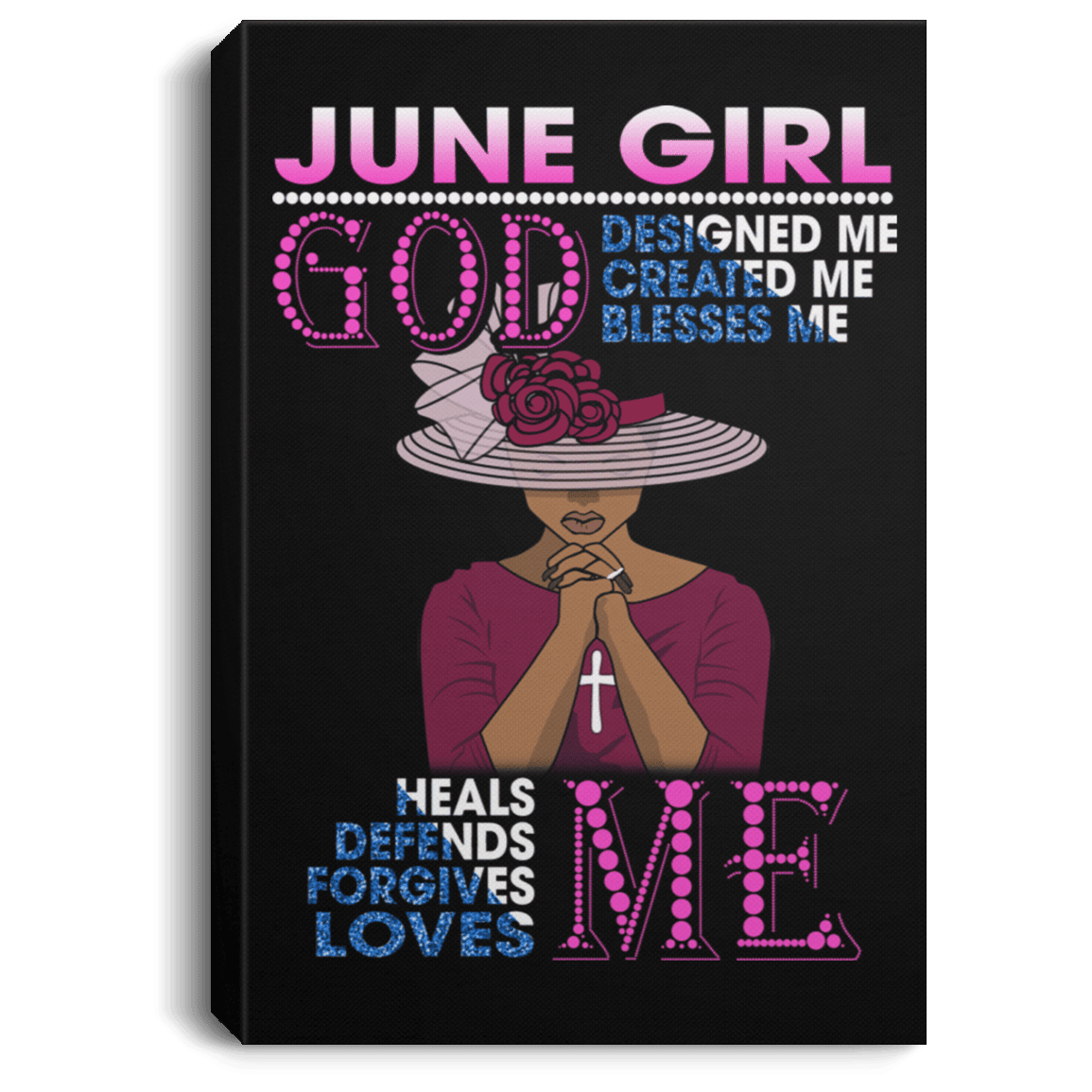 African American Canvas Wall Art June Girl God Designed Created Blesses Heals Defends Me Black History Canvas Art Living Room Decor