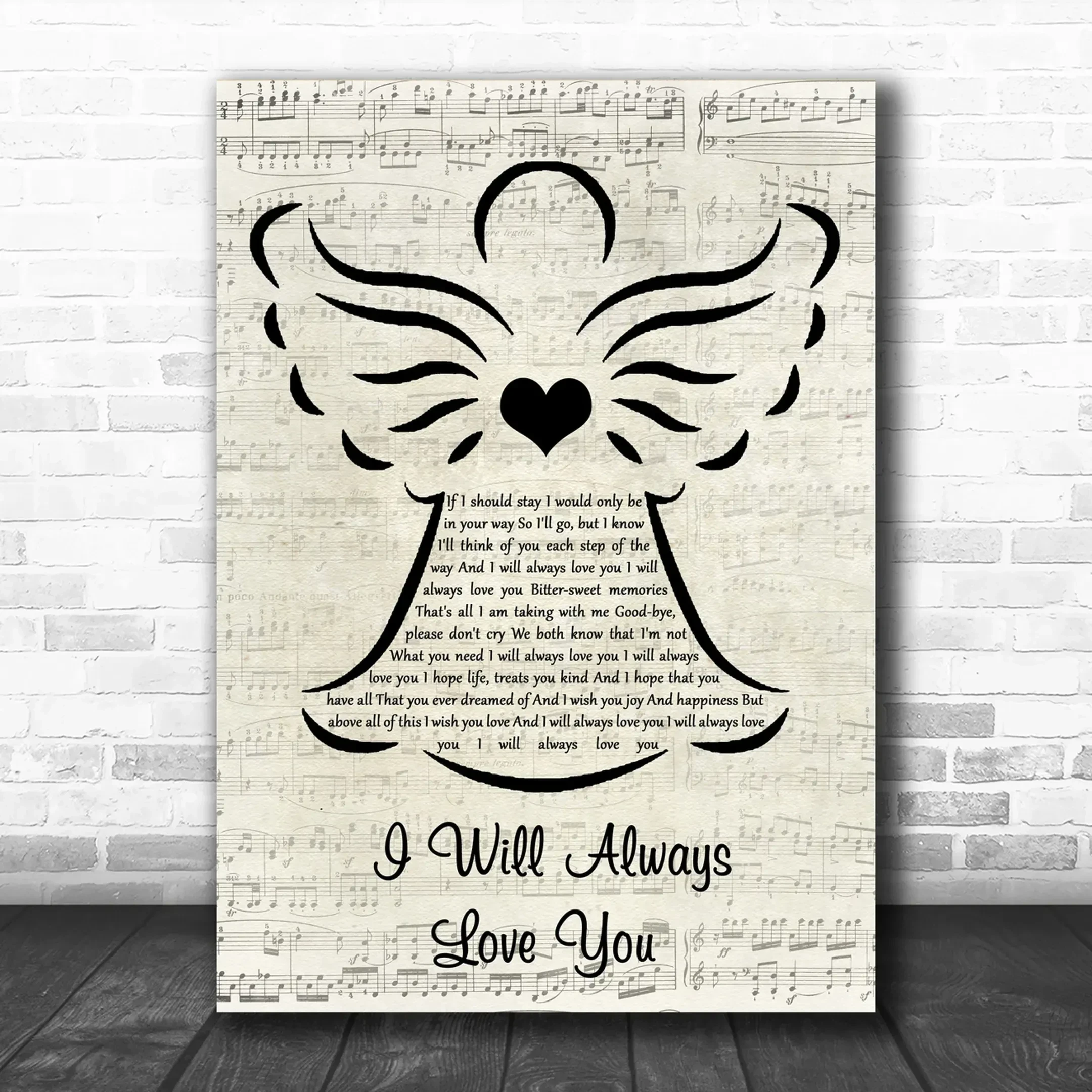 Dolly Parton I Will Always Love You Music Script Angel Song Lyric Wall Art Print