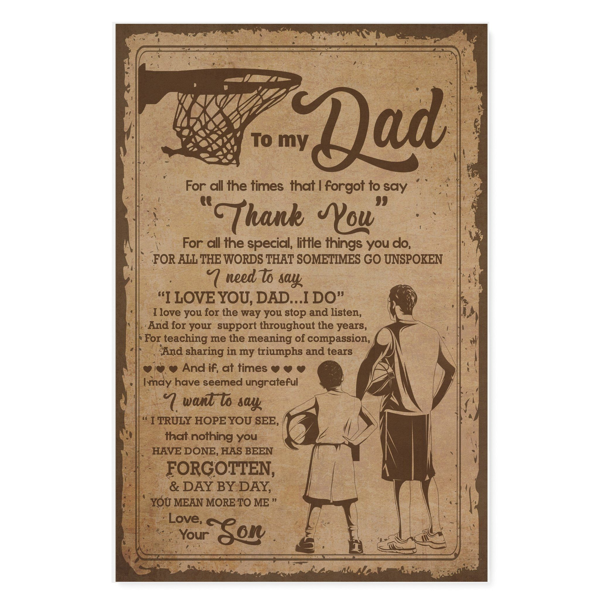 Basketball canvas son to dad for all the times that i forget to say thank you