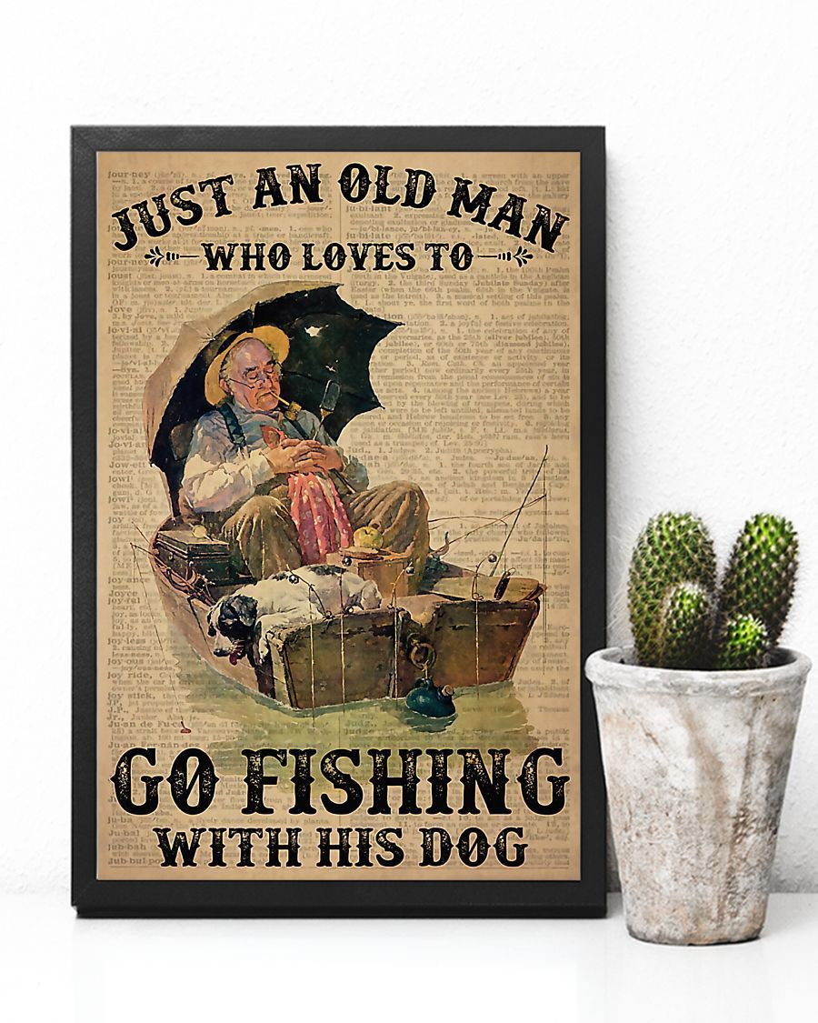 Fishing Man And His Dog Vertical Canvas | Wall Decor Visual Art