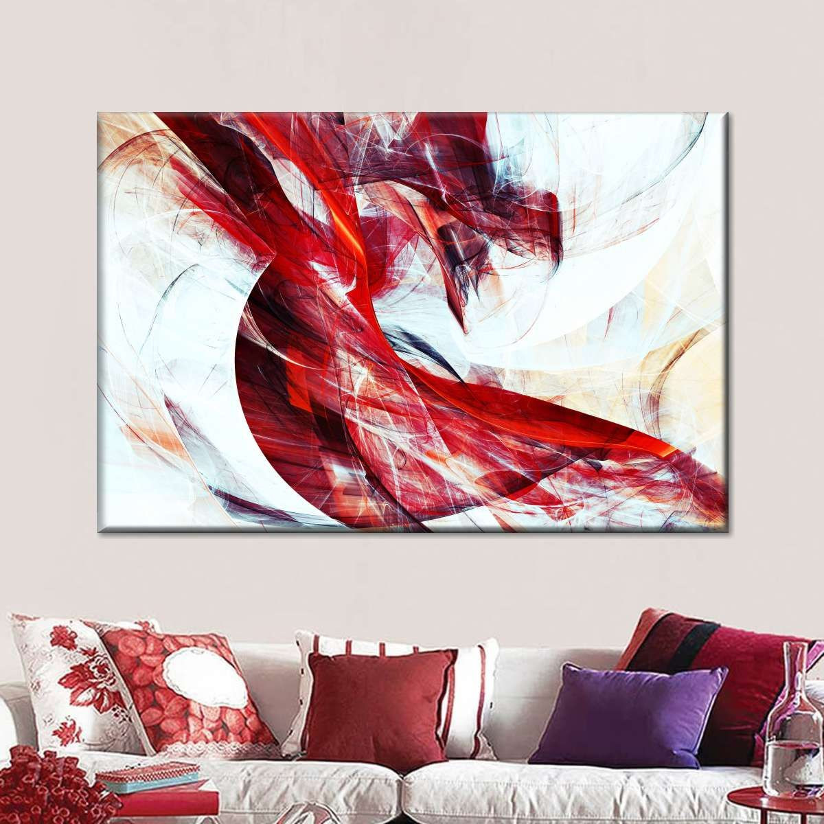 Red And White Abstract Canvas Wall Art Decor