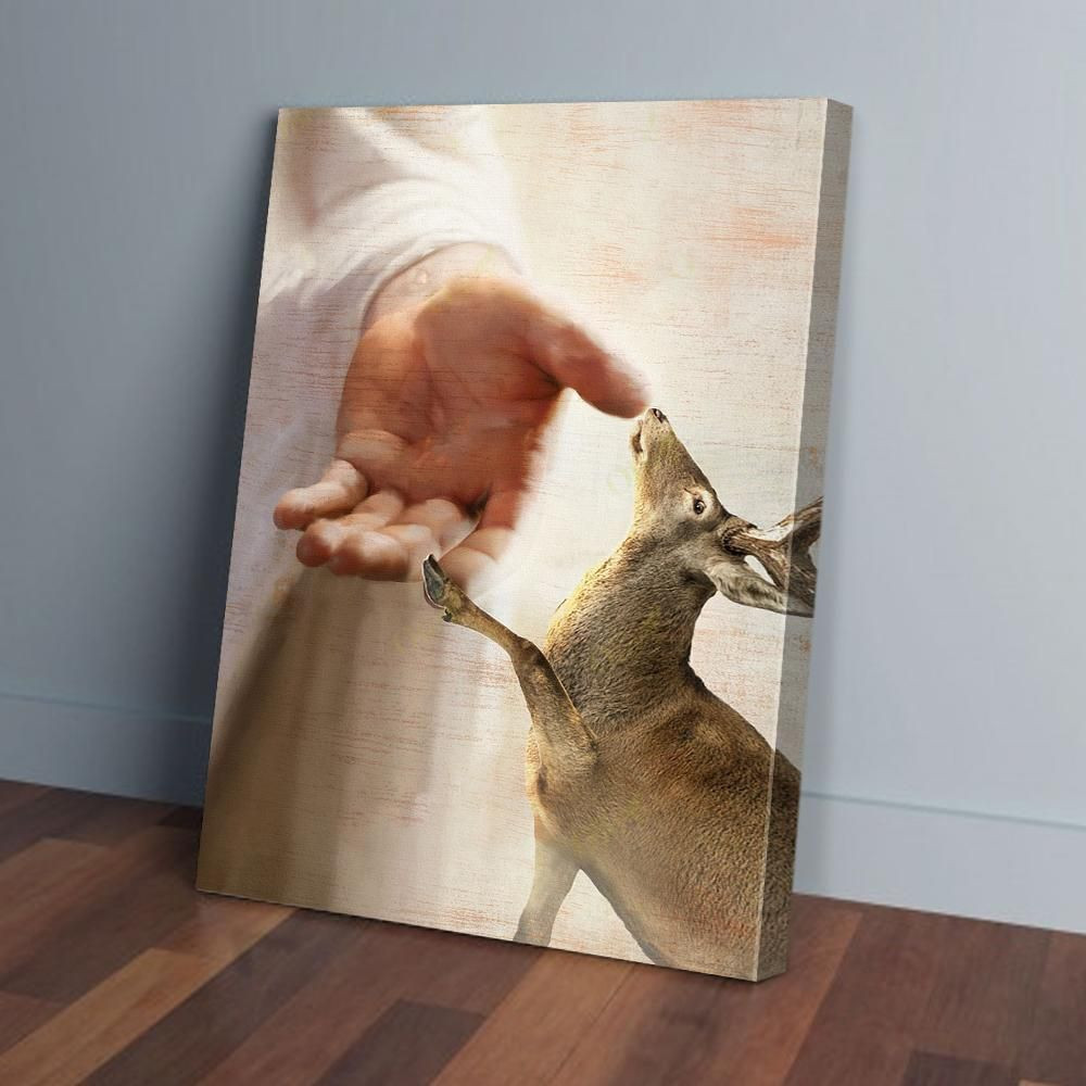 Deer Take My Hand Jesus Christian Vertical Canvas