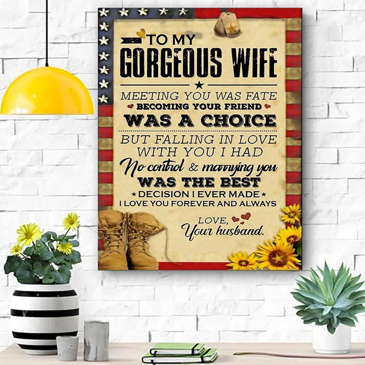 To My Gorgeous Wife Soldier Canvas Print Wall Art Matte Canvas Matte Canvas