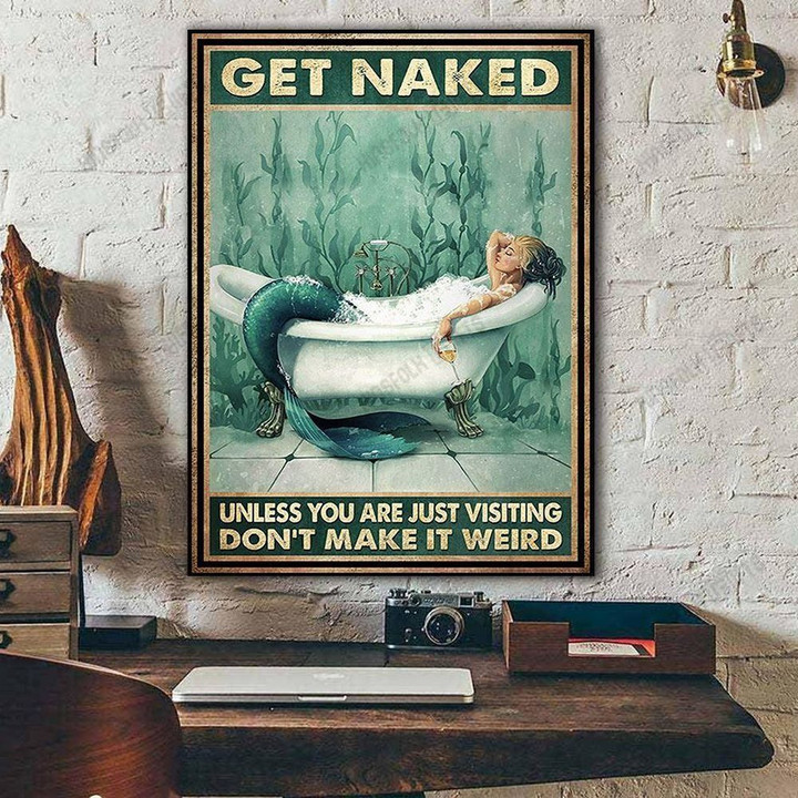 Mermaid Bathroom Canvas Get Naked don't make it weird Wall Art