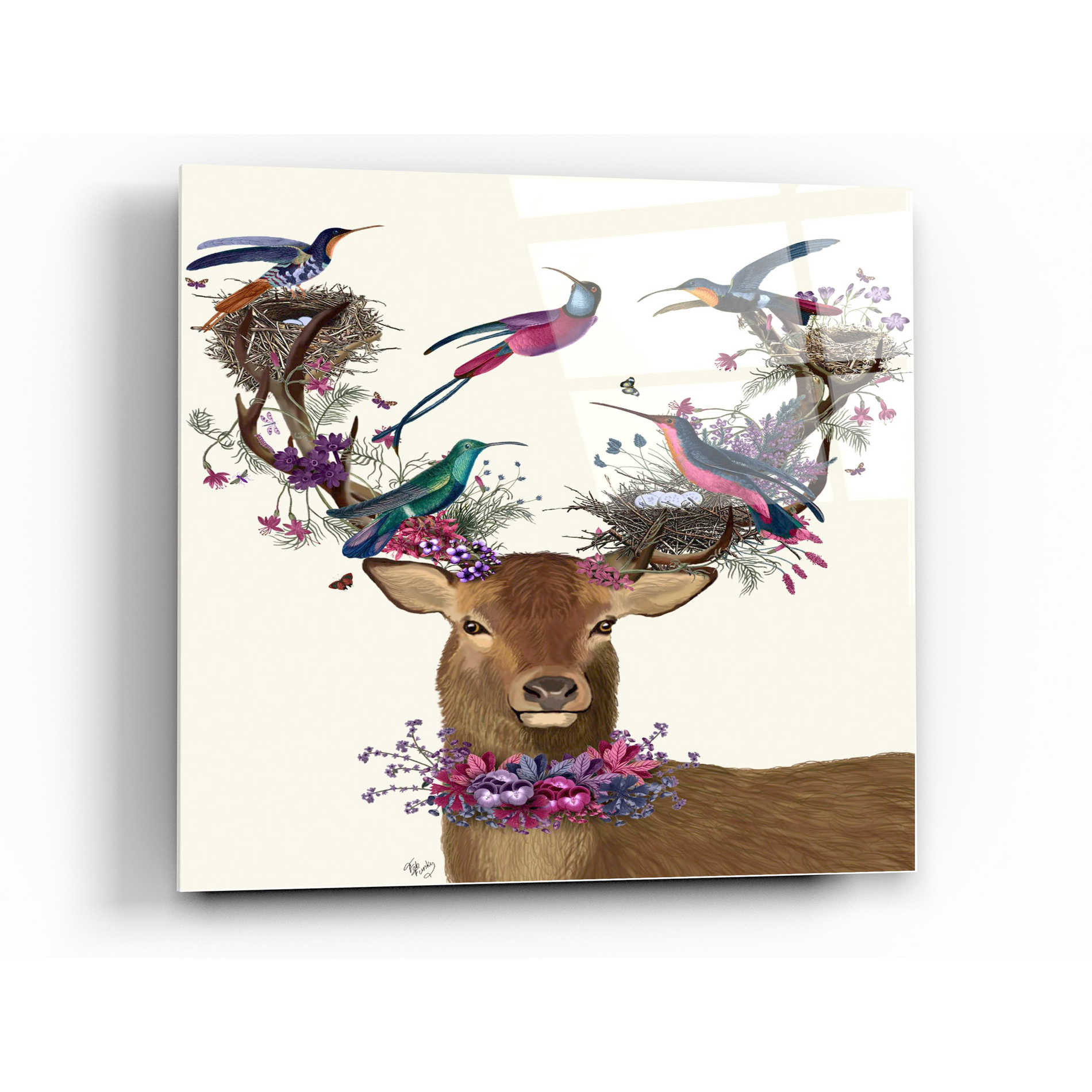 Deer Birdkeeper, Tropical Bird Nests' by Fab Funky Canvas Wall Art Decor