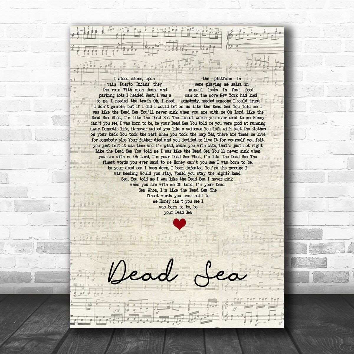 The Lumineers Dead Sea Script Heart Song Lyric Quote Print