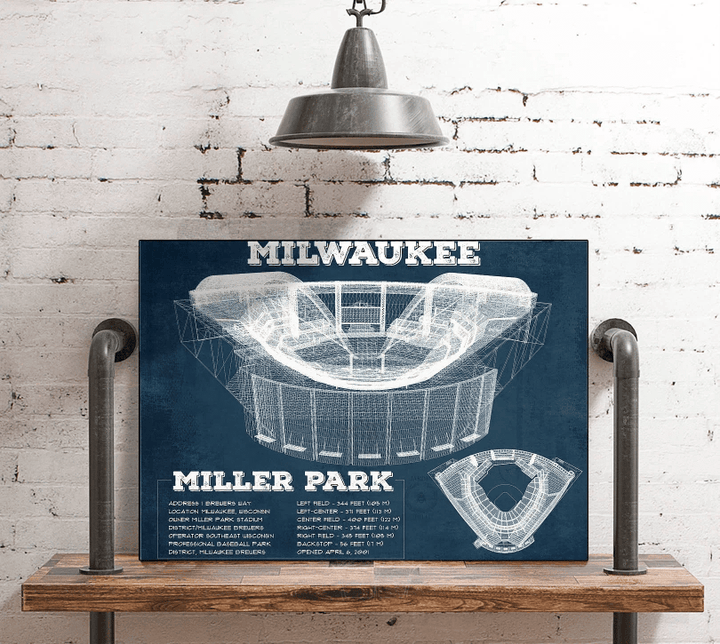 Milwaukee Brewers Miller Park Seating Chart - Vintage Baseball Fan Canvas Wall Art Decor
