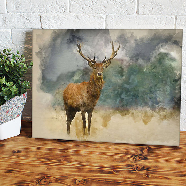 Watercolor Painting Of Majestic Red Deer Stag Canvas Wall Art - Canvas Prints, Painting Canvas, Prints for Sale, Canvas Art