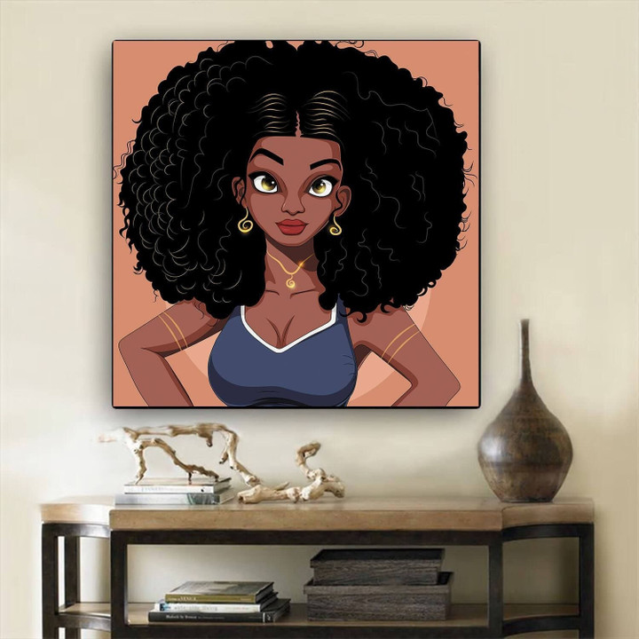 African Canvas Art Beautiful Afro American Girl Black History Artwork Afrocentric Decor BPS79636