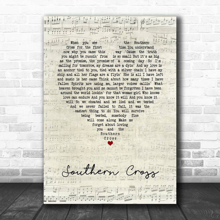 Crosby, Stills & Nash Southern Cross Script Heart Song Lyric Print