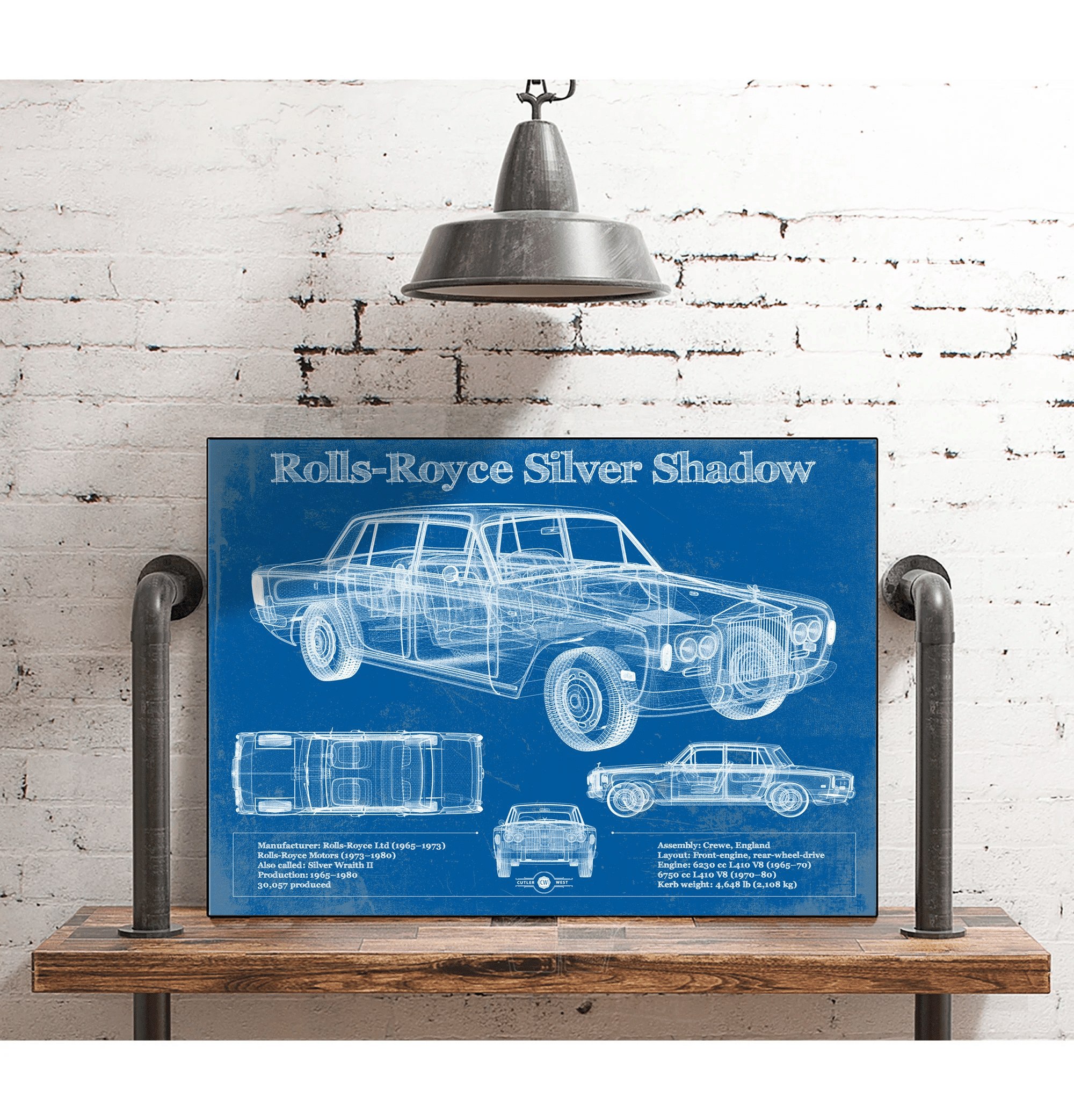 Rolls-Royce Silver Shadow Vintage Blueprint Auto Canvas Wall Art Decor